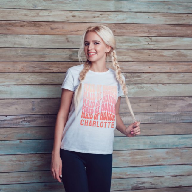 Maid of honour Pink modern girly retro 60's simple T-Shirt (Creator Uploaded)