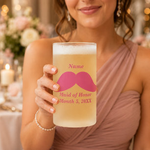 Maid of Honour Pink Moustache Frosted Glass Mug