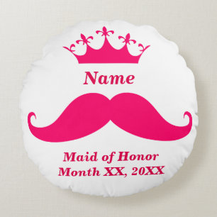 Maid of Honour Pink Moustache Round Throw Pillow