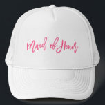 Maid Of Honour Pink Script Trucker Hat<br><div class="desc">Says "maid of honour" featuring a trendy brush script in hot pink</div>