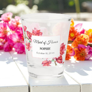 Maid of Honour Pink White Wedding Shot Glass