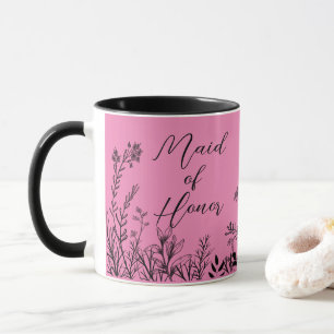 Maid of Honour Pink Wild Flower Doodles  Mug