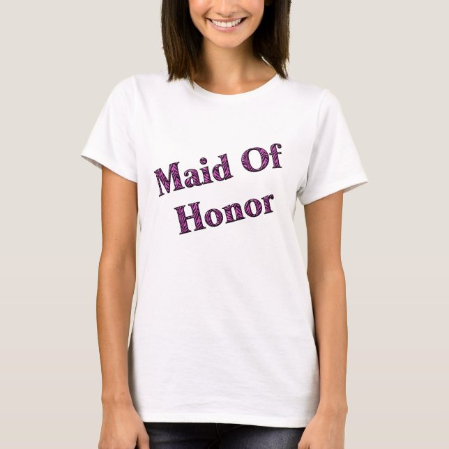 Maid Of Honour Pink Zebra Wedding Party T-Shirt (Front)