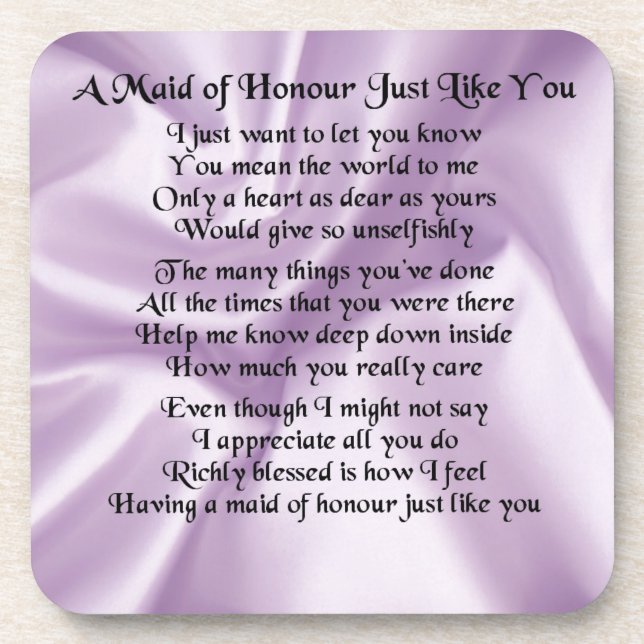 Maid of Honour Poem - Lilac Silk design Coaster (Front)