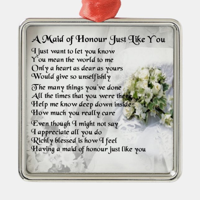 maid of honour poem - Wedding Bouquet design Metal Tree Decoration (Front)