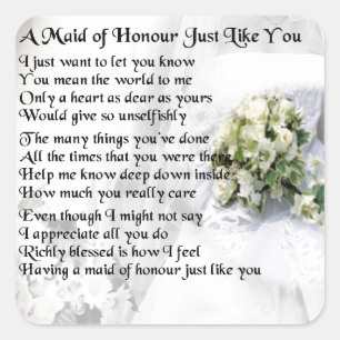 maid of honour poem - Wedding Bouquet design Square Sticker
