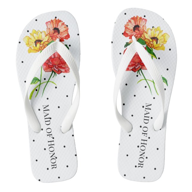 Maid of Honour Polka Dot Floral Flip Flops (Footbed)