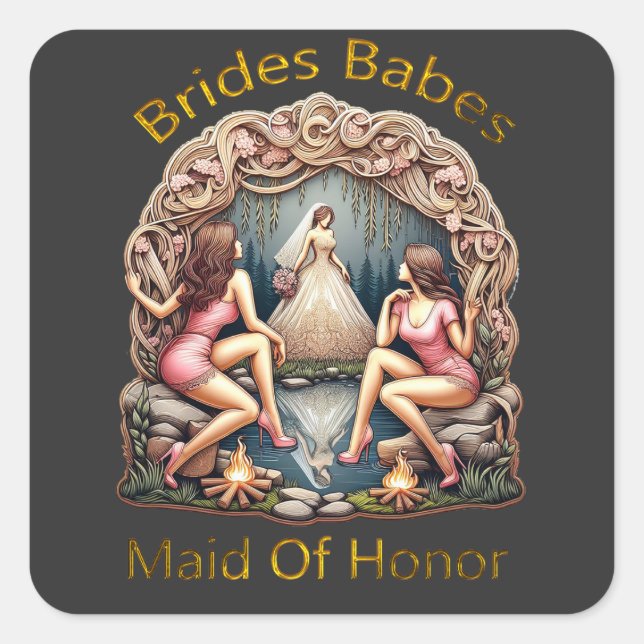 Maid of Honour Pride in a Bridal Party Themed  Square Sticker (Front)