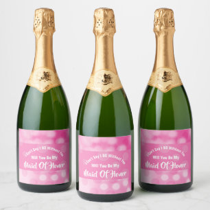 Maid Of Honour Proposal Bubbly Sparkly Pink Cute Sparkling Wine Label