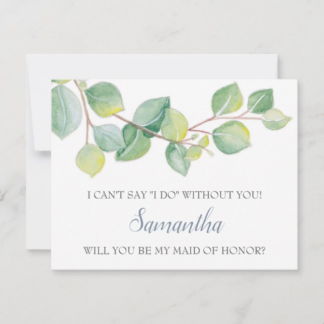 Maid of Honour Proposal Card, Greenery Eucalyptus Invitation (Front)