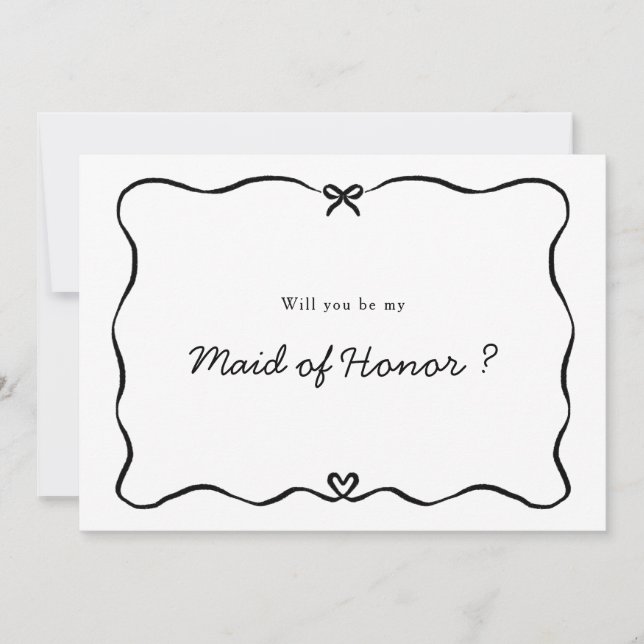 Maid of Honour Proposal Cute Bow Heart frame Invitation (Front)