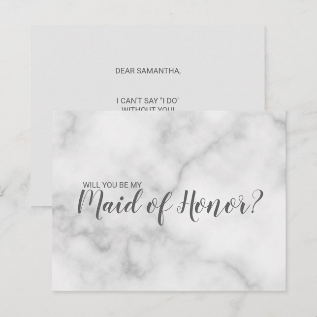 Maid of Honour Proposal Elegant Marble Script Invitation (Front/Back)