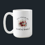 Maid of honour Proposal Floral Heartfelt Note Coffee Mug<br><div class="desc">Surprise your **best friend** or **sister** with a heartfelt and elegant **Maid of Honour** proposal using this charming floral coffee mug! Adorned with delicate vintage flowers and graceful script calligraphy, this mug is the perfect way to ask, **"Will You Be My Maid of Honour?"** in a meaningful and timeless style....</div>