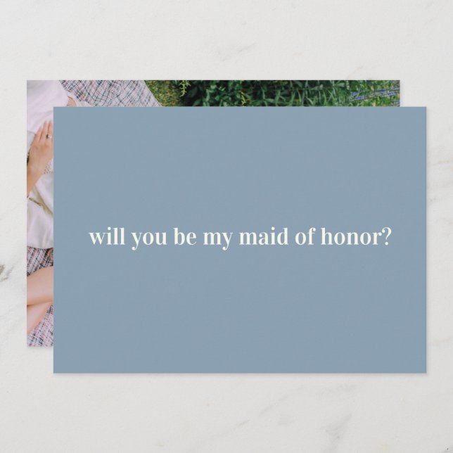 Maid of Honour Proposal in Blue with Photo on Back Card (Front/Back)