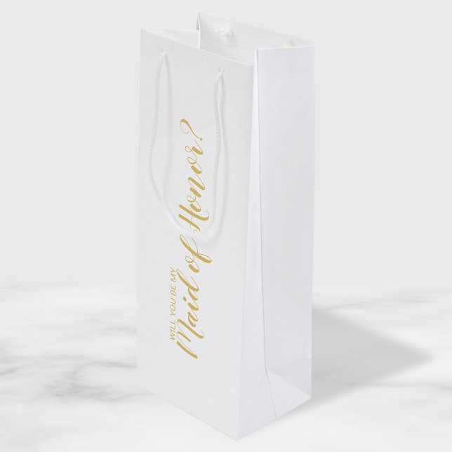 Maid of Honour Proposal Modern Script Gold Wine Gift Bag (Creator Uploaded)