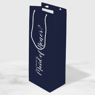 Maid of Honour Proposal Modern Script Navy Blue Wine Gift Bag