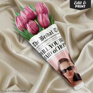 Maid of Honour Proposal Newspaper Flower Bouquet Wrapping Paper Sheet