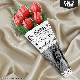 Maid of Honour Proposal Newspaper Flower Bouquet Wrapping Paper Sheet