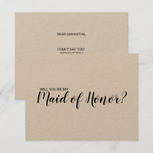 Maid of Honour Proposal Rustic Kraft Paper Invitation