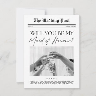 Maid of Honour Proposal, UK Customisable Newspaper Postcard