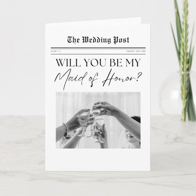 Maid of Honour Proposal US, simple Newspaper  Card (Front)