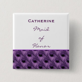 Maid of Honour Purple Peacock Custom Name 15 Cm Square Badge