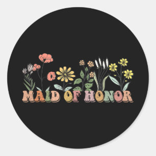 Maid Of Honour Retro Groovy Bridal Party Bridesmai Classic Round Sticker