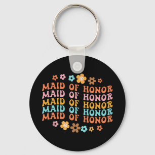 Maid Of Honour Retro Groovy Bridal Party Bridesmai Key Ring