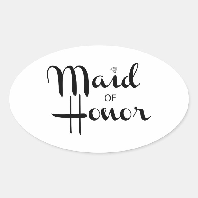 Maid of Honour Retro Script Oval Sticker (Front)