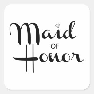Maid of Honour Retro Script Square Sticker