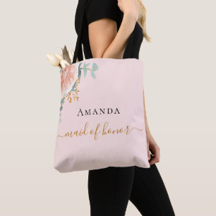 Maid of honour rose gold floral eucalyptus greener tote bag