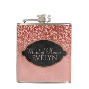Maid of Honour Rose Gold Glitter Custom Wedding Hip Flask