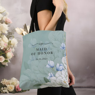 Maid of Honour | Sage Green & Floral Wedding Tote Bag