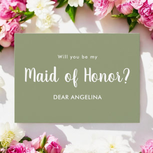 Maid of Honour Sage Green Script Invitation