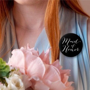 Maid Of Honour Script Chic Wedding Bridal Party 6 Cm Round Badge