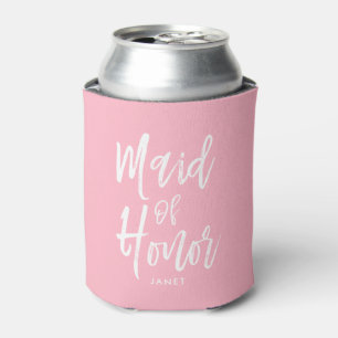 Maid of Honour  Script Style Custom Pink Wedding Can Cooler
