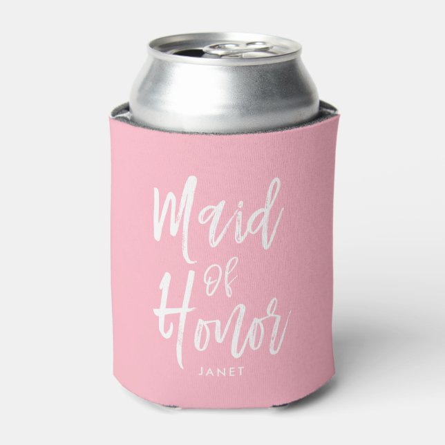 Maid of Honour| Script Style Custom Pink Wedding Can Cooler (Can Front)