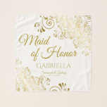 Maid of Honour Simple Chic Gold Filigree Wedding Scarf<br><div class="desc">This beautiful chiffon scarf is designed as a wedding gift or favour for the Maid of Honour. Designed to coordinate with our Gold Foil Elegant Wedding Suite, it features an ornate floral gold faux foil flourish border with the text "Maid of Honour" as well as a place to enter her...</div>