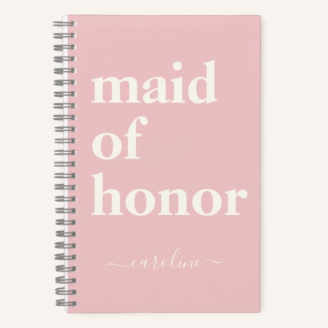 Maid of Honour Simple Minimalist Modern Name Pink  Notebook (Front)