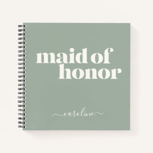 Maid of Honour Simple Minimalist Name Sage Green Notebook