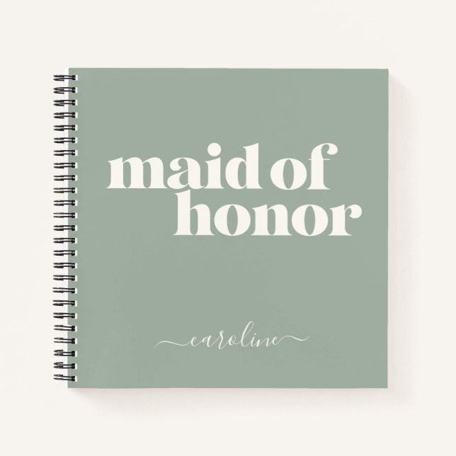 Maid of Honour Simple Minimalist Name Sage Green Notebook (Front)