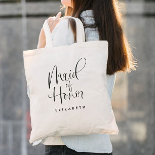 Maid of Honour Simple Modern Calligraphy Wedding Tote Bag