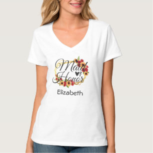 Maid of Honour Sunflowers Roses Floral Gift T-Shirt