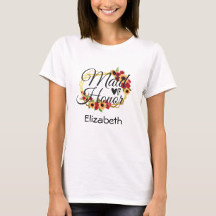 Maid of Honour Sunflowers Roses Floral Gift T-Shirt