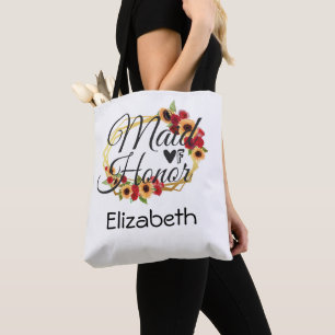 Maid of Honour Sunflowers Roses Gold Frame Bridal  Tote Bag