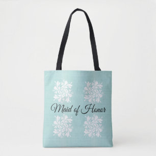 Maid of Honour Teal and White Floral Tote Bag
