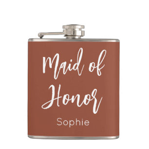 Maid of Honour Terracotta Brown Bridesmaid  Hip Flask