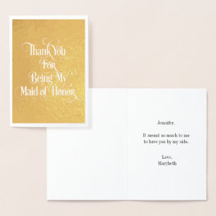 Maid Of Honour Thank You Gold Foil Card