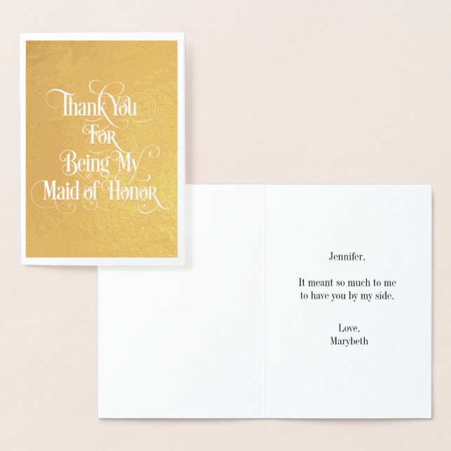 Maid Of Honour Thank You Gold Foil Card (Display)