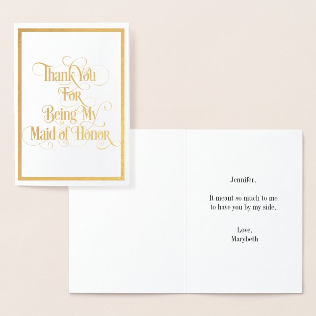 Maid Of Honour Thank You Gold Foil Card (Display)